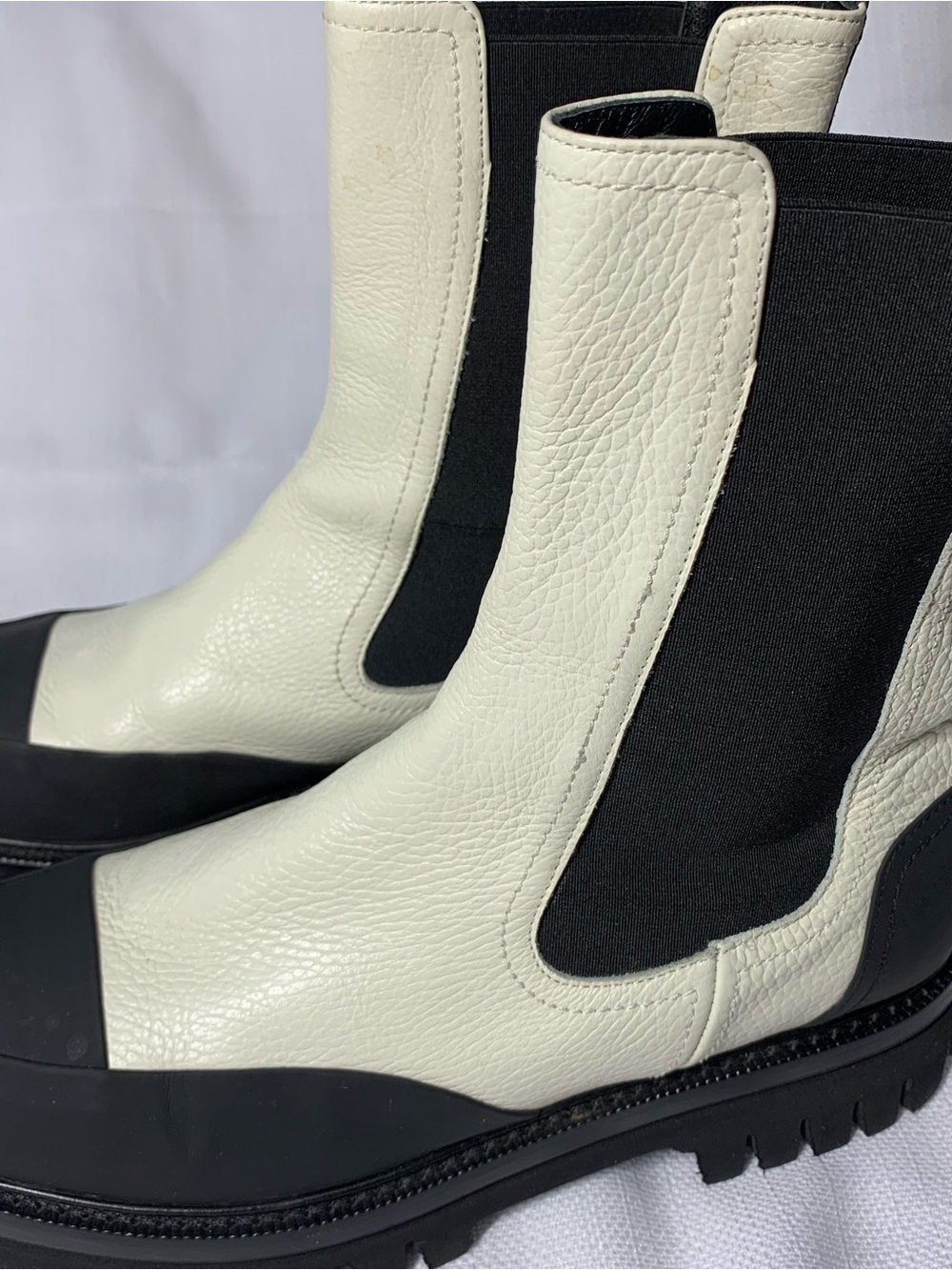 White and Black Two-Tone Chelsea Combat Boots